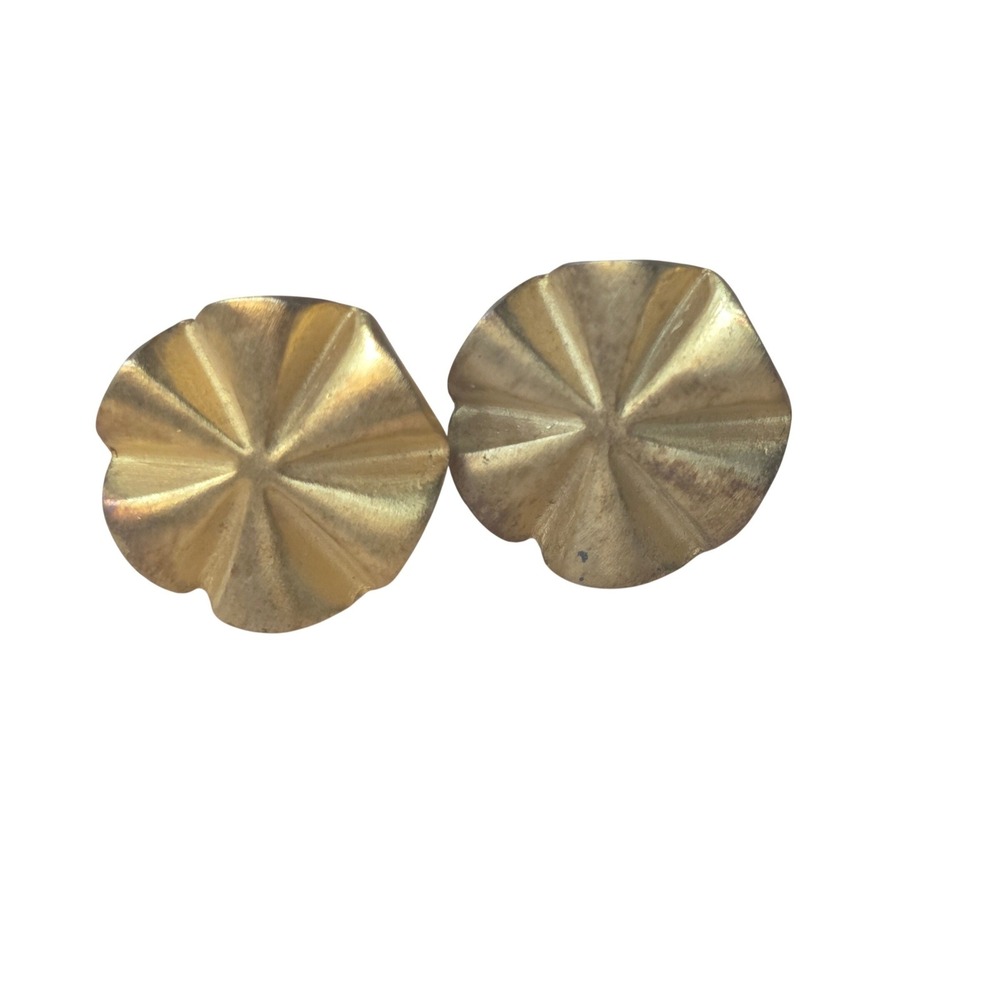Jil Bari Vintage Gold Tone Fluted Sunburst Clip On Statement Earrings